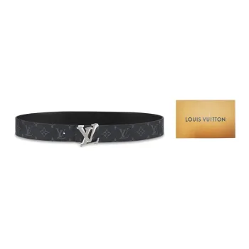 LOUIS VUITTON Double Sided Silver Logo Smooth Buckle Cow Leather Canvas Leather Belts Men's Black Width  4cm
