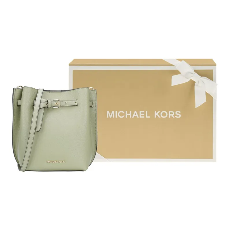 MICHAEL KORS Emilia Leather Bucket Bag, Shoulder Bag, Crossbody Bag Trumpets Women's Light Sage Green-6