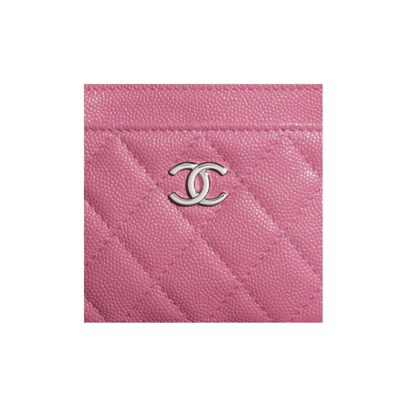 CHANEL Cow Leather Card Holder Unisex Pink-4