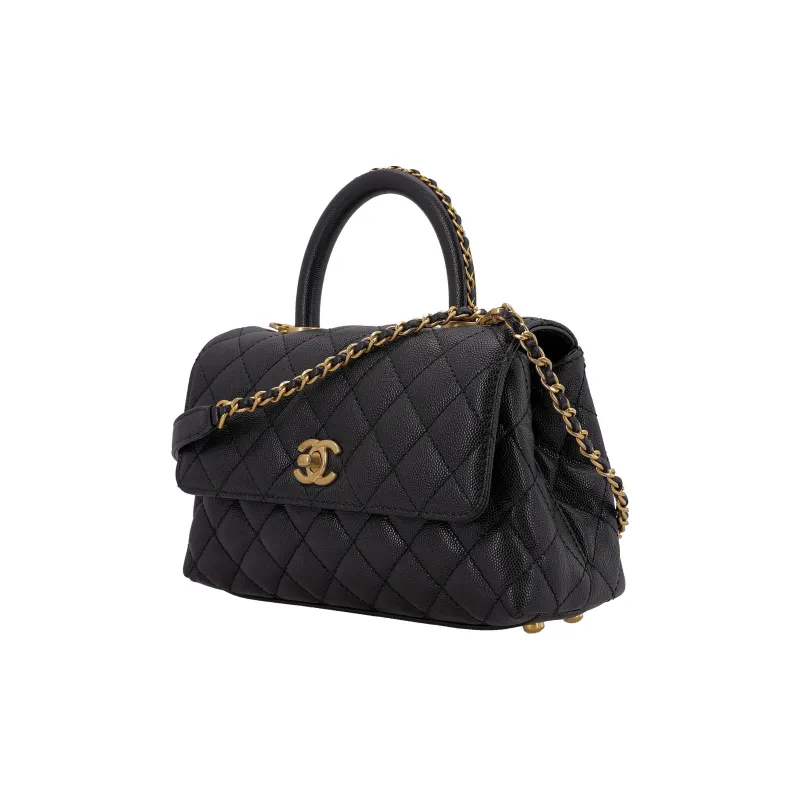 CHANEL Coco Handle Grain Litchi Grain Cow Leather Handbag, Shoulder Bag, Crossbody Bag Trumpets Women's Black-1