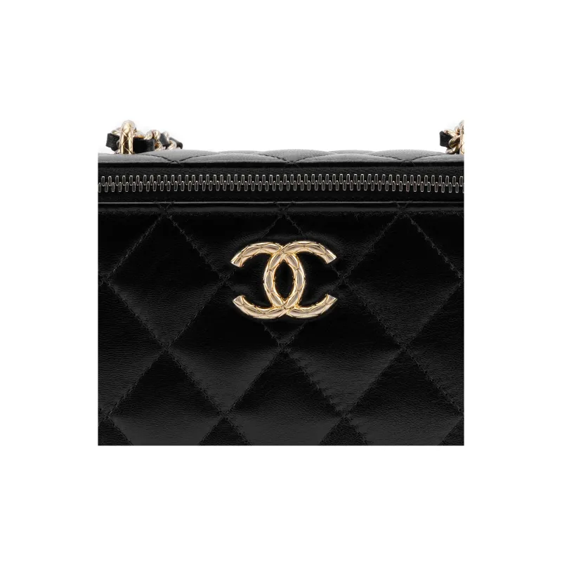 CHANEL Patent Leather Glossy Leather Box Bag, Makeup Bag, Storage Bag, Shoulder Bag, Crossbody Bag Women's Black-5