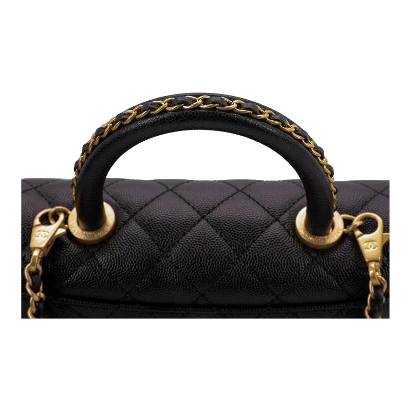 CHANEL Coco Handle Grain Litchi Grain Cow Leather Handbag, Shoulder Bag, Crossbody Bag Trumpets Women's Black-4