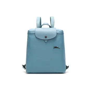 LONGCHAMP Le Pliage Cow Leather Canvas Backpack Handbag Women's Lake Blue Norwegian Color