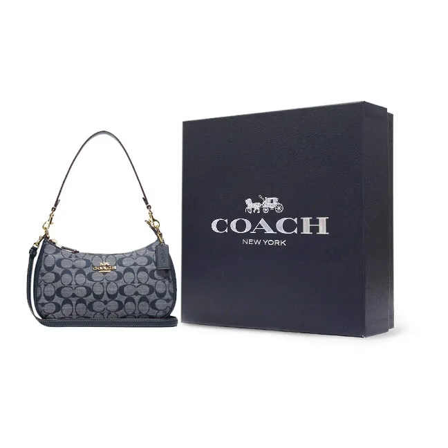 COACH Teri Fabric With Cow Leather Shoulder Bag, Handbag, Shoulder Bag Medium Size Women's Denim Blue-8