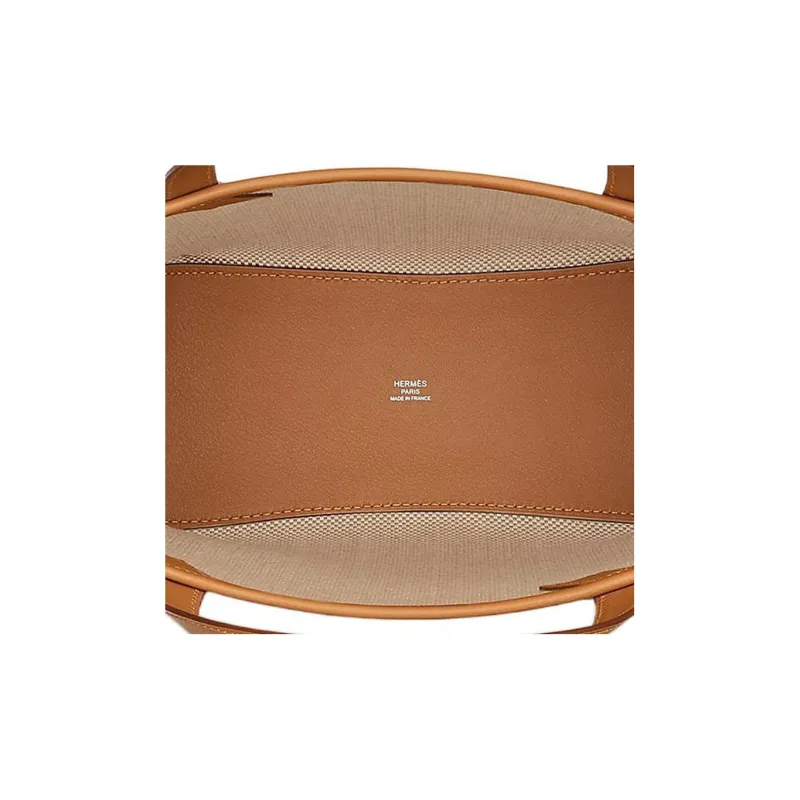 HERMES Cabas Fabric With Cow Leather One Shoulder Handbags Women's Ecru-Naturel/Gold Light Brown/Earth Yellow/Brown-4