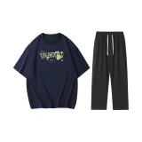 Set (Navy Blue Tops+Black Pants)