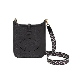 HERMES Evelyne Clemence Bullock Leather Crossbody Bag, Shoulder Bag Women's Black