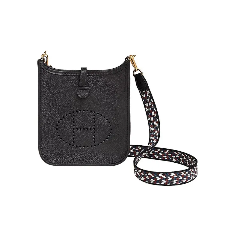 HERMES Evelyne Clemence Bullock Leather Crossbody Bag, Shoulder Bag Women's Black-0