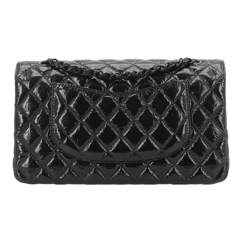CHANEL Classic Flap CF Jelly Leather, Patent Leather Crossbody Handbag Medium Size Women's Black-2