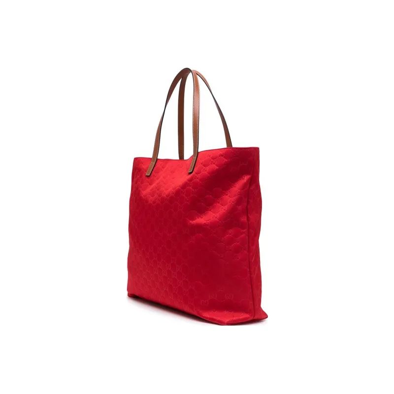 GUCCI Leather Tote Bag Shopping Bag Handbag Large Size Women's Red-1