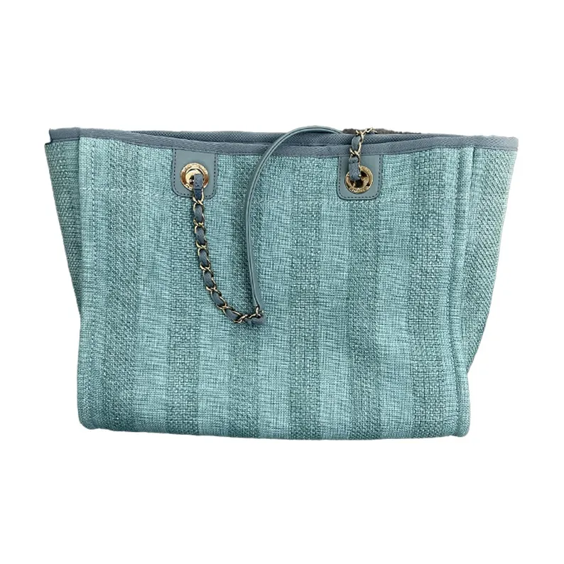 CHANEL Fabric Beach Bag, Tote Bag, Shopping Bag, Shoulder Bag, Crossbody Bag, Handbag Women's Mint Green-1