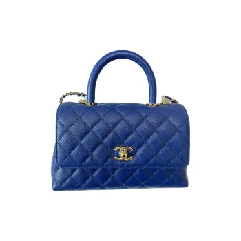 CHANEL COCO Handle Embossed Calfskin Lipstick Bag Chain Handbag Shoulder Bag Crossbody Bag Women's Blue