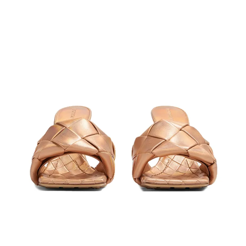 Bottega Veneta Lido Slide Slippers Women's Gold-3