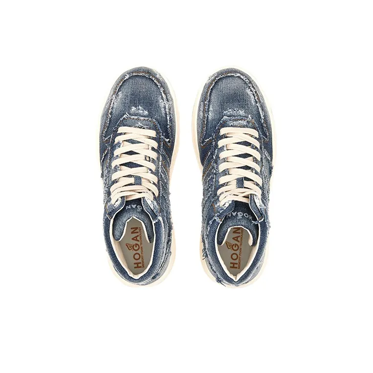 HOGAN Contrast Stitch High Top Distressed Sneakers Women's-4