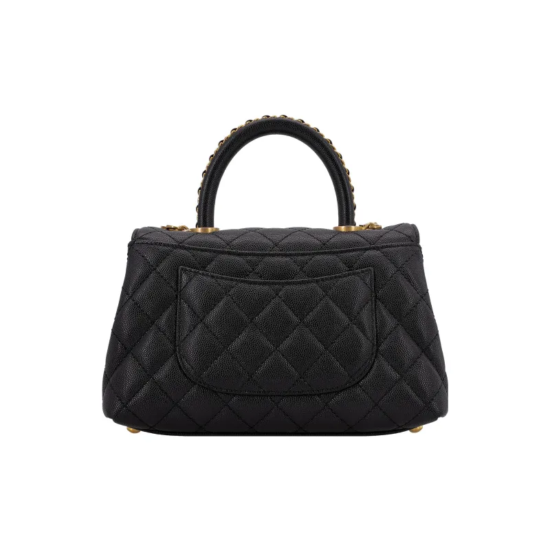 CHANEL Coco Handle Grain Litchi Grain Cow Leather Handbag, Shoulder Bag, Crossbody Bag Trumpets Women's Black-2