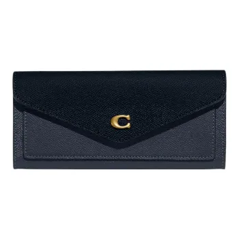 COACH Wyn Litchi Grain Leather Envelope Bag Card Holder Wallet Small Size Women's Marine Blue