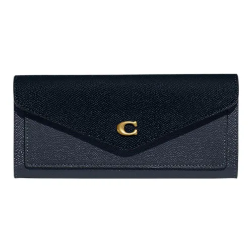 COACH Wyn Litchi Grain Leather Envelope Bag Card Holder Wallet Small Size Women's Marine Blue
