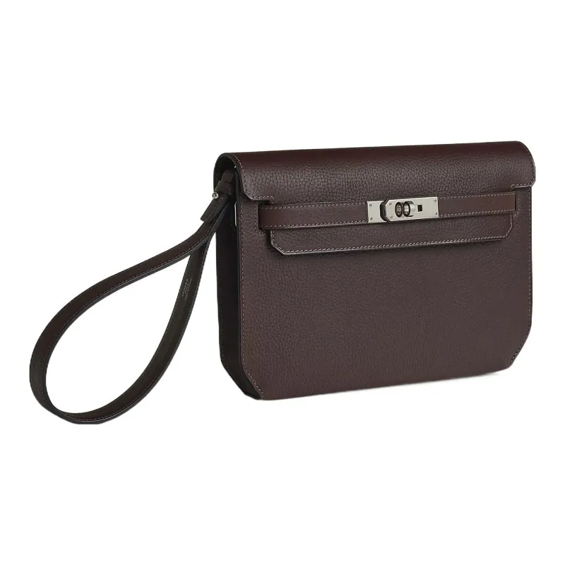 HERMES Kelly Depeches Leather Clutch Men's 46 Ebony Wood Color-1