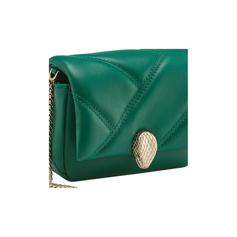BVLGARI Serpenti Cabochon Calfskin Crossbody Bag Shoulder Bag Women's Green-3