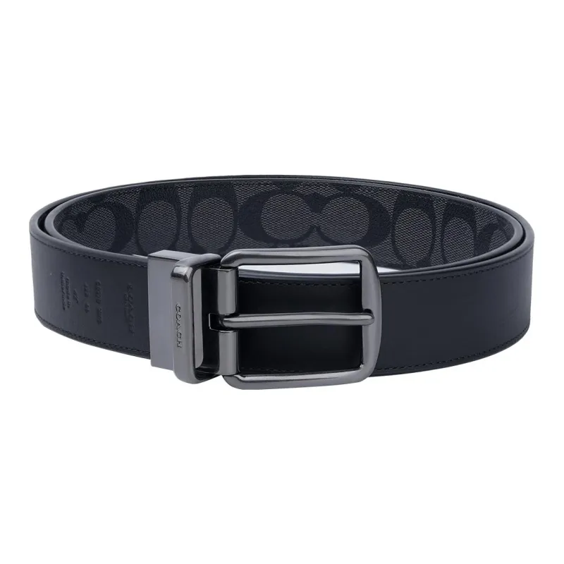 COACH Boxed Coated Canvas With Refined Cow Leather Belt Card Holder Men's Bronze/Charcoal/Black-1