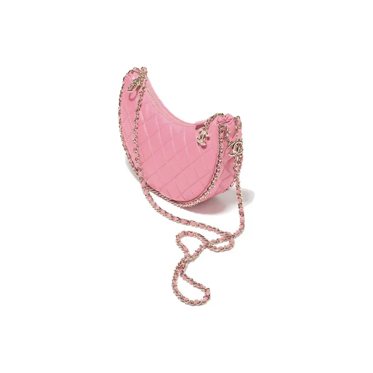 CHANEL Lambskin Crescent Bag, Dumpling Bag, Hobo Bag, Crossbody Bag, Shoulder Bag Trumpets Women's Pink-1