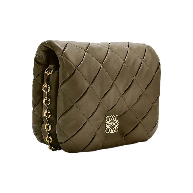 LOEWE Goya Nappa Sheep Leather Shoulder Bag Crossbody Bag Women's Dark Khaki Green-4