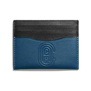 COACH Card Case Leather Document Wallet Card Holders Mini Women's Black & Blue