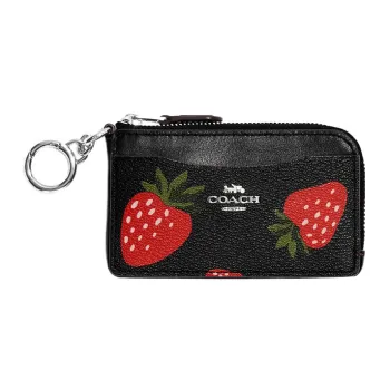COACH Card Case Canvas With Leather Clutches Wallets Card Holders Small Size Women's Black & Red