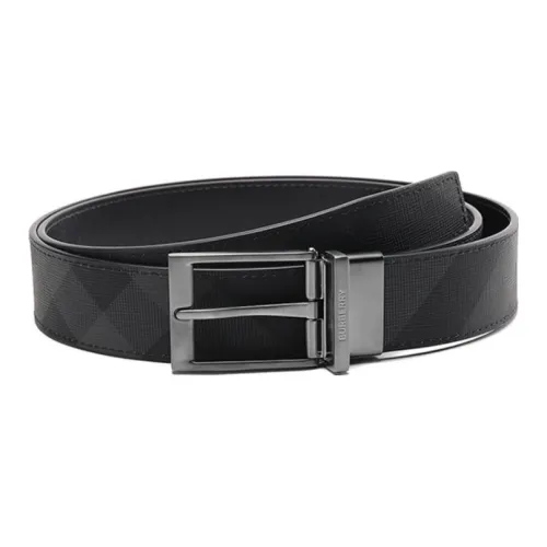 Burberry Fabric Leather Belts Men's Black/Charcoal Gray Width  3.5cm