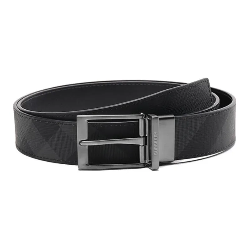 Burberry Fabric Leather Belts Men's Black/Charcoal Gray Width 3.5cm-0