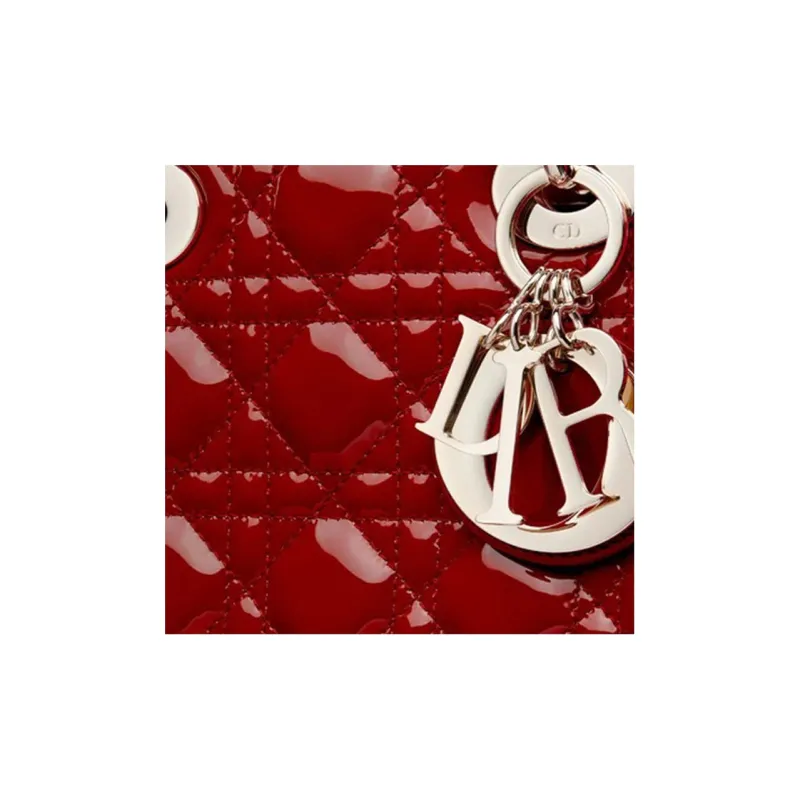 DIOR Lady Dior Patent Leather, Cow Leather Lady Dior Bag, Shoulder Bag, Handbag Trumpets Women's Cherry Red-3