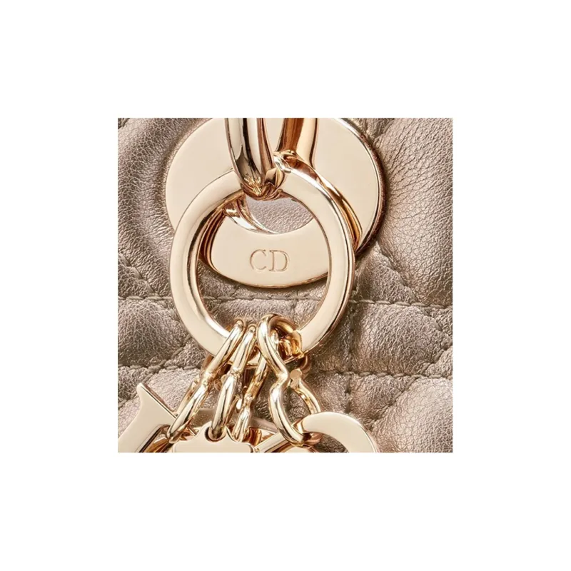 DIOR Lady Dior Cow Leather Lady Dior Bag One Shoulder Handbag Trumpets Women's Gold-3