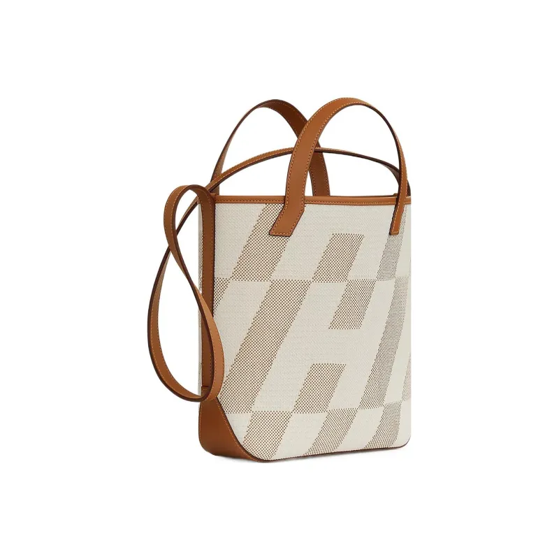 HERMES Cabas Fabric With Cow Leather One Shoulder Handbags Women's Ecru-Naturel/Gold Light Brown/Earth Yellow/Brown-2