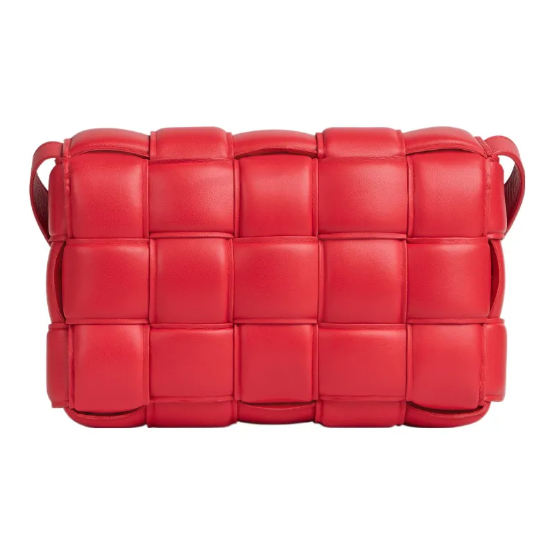 Bottega Veneta Padded Intreccio Cassette Crossbody Red-1
