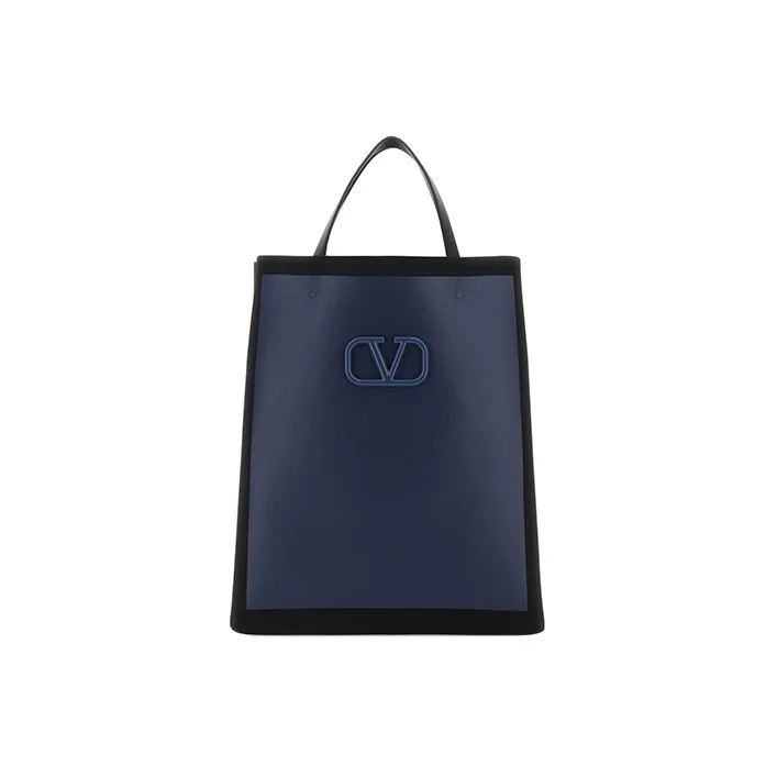 Valentino Canvas With Leather Shoulder Bag, Crossbody Bag, Handbag Men's Black & Blue-0