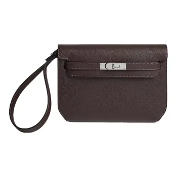 HERMES Kelly Depeches Leather Clutch Men's 46 Ebony Wood Color