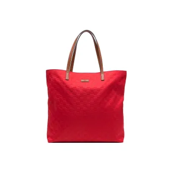 GUCCI Leather Tote Bag Shopping Bag Handbag Large Size Women's Red