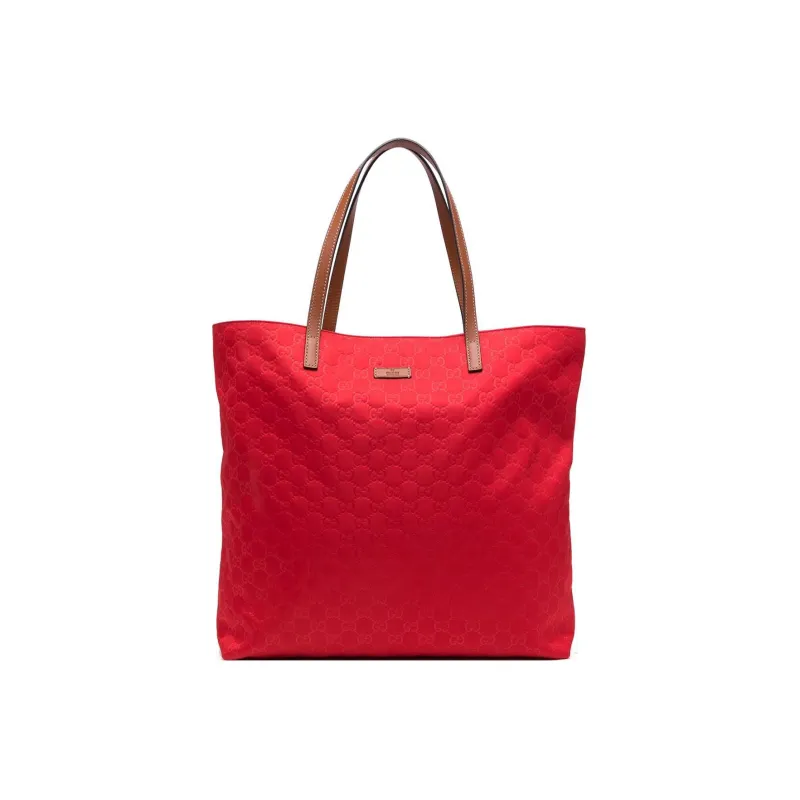 GUCCI Leather Tote Bag Shopping Bag Handbag Large Size Women's Red-0