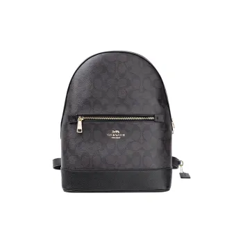 COACH Kenley Coated Canvas With Cross Grain Leather Backpack Medium Size Women's Dark Brown & Black Multicolor