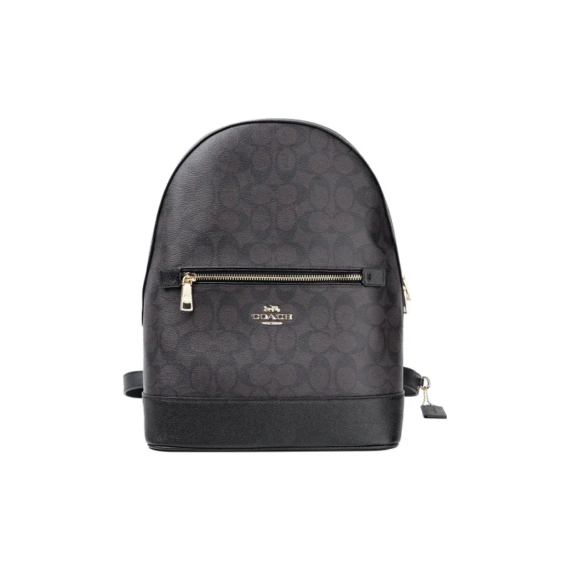 COACH Kenley Coated Canvas With Cross Grain Leather Backpack Medium Size Women's Dark Brown & Black Multicolor-0