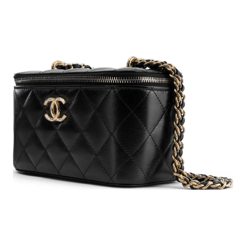 CHANEL Patent Leather Glossy Leather Box Bag, Makeup Bag, Storage Bag, Shoulder Bag, Crossbody Bag Women's Black-2