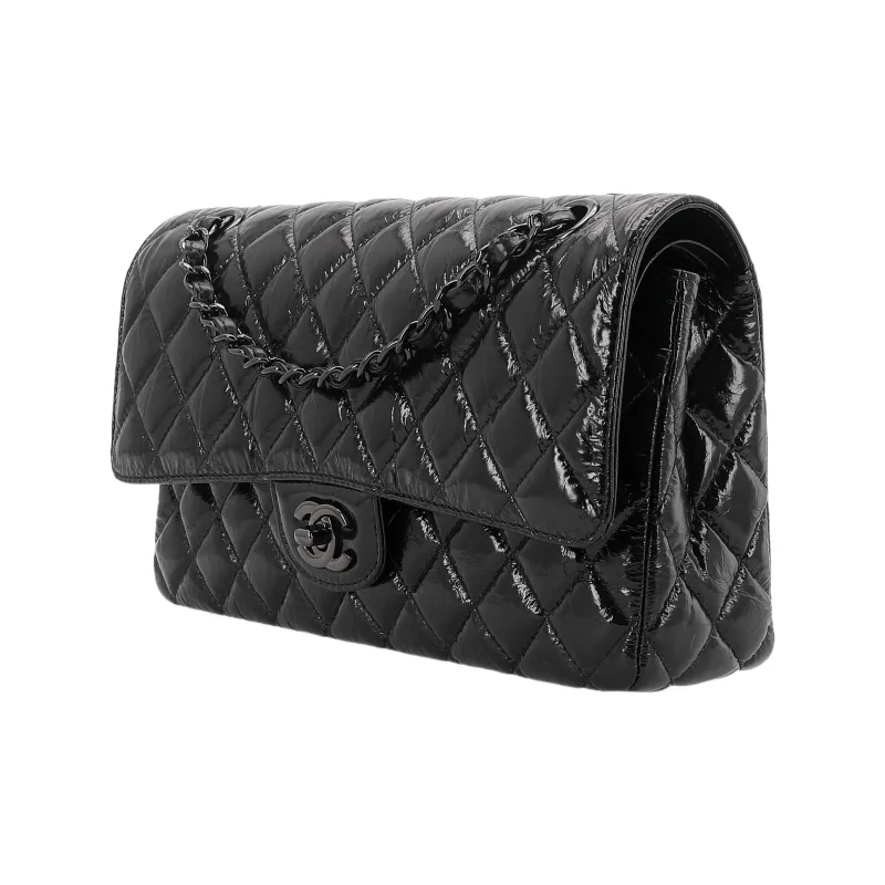 CHANEL Classic Flap CF Jelly Leather, Patent Leather Crossbody Handbag Medium Size Women's Black-1