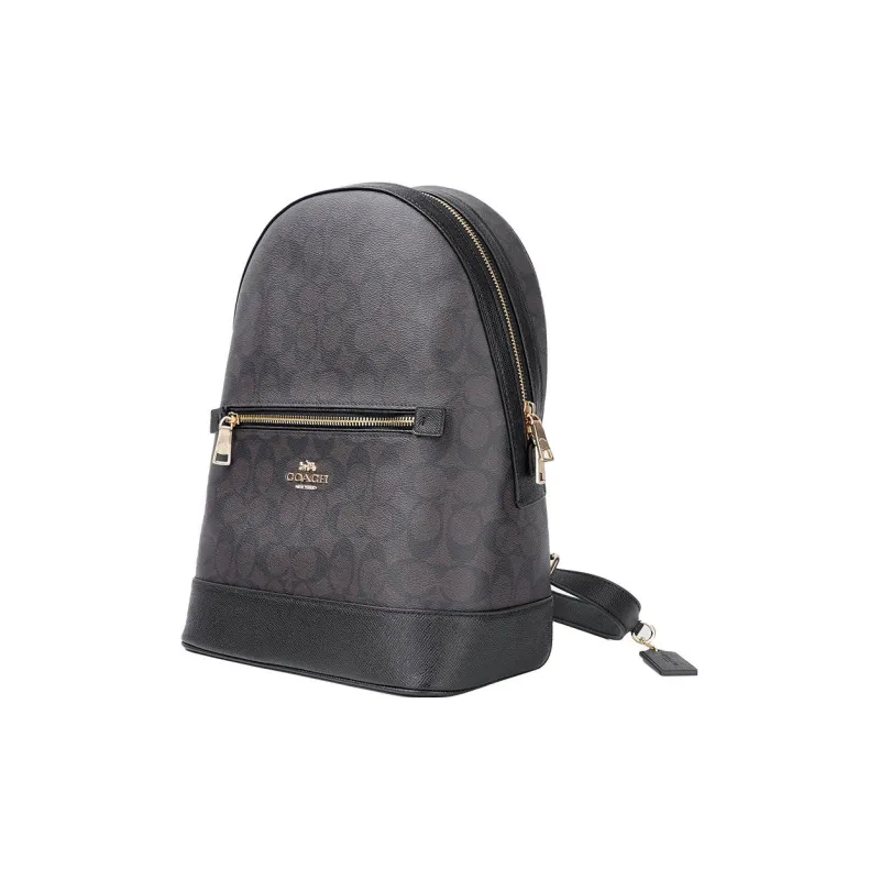 COACH Kenley Coated Canvas With Cross Grain Leather Backpack Medium Size Women's Dark Brown & Black Multicolor-1