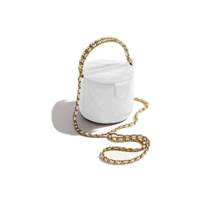 CHANEL Sheepskin Bucket Bag, Picnic Bag, Handbag, Shoulder Bag, Crossbody Bag Women's White-1