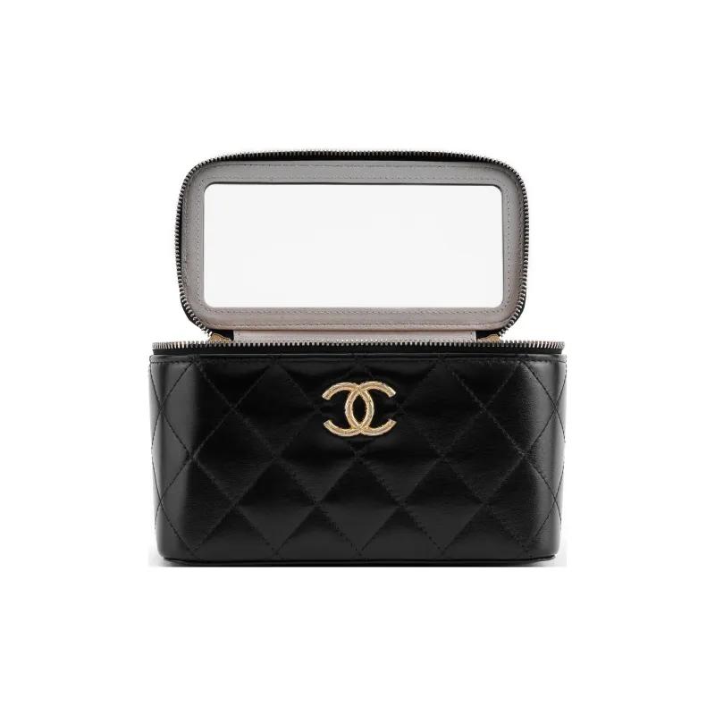 CHANEL Patent Leather Glossy Leather Box Bag, Makeup Bag, Storage Bag, Shoulder Bag, Crossbody Bag Women's Black-1