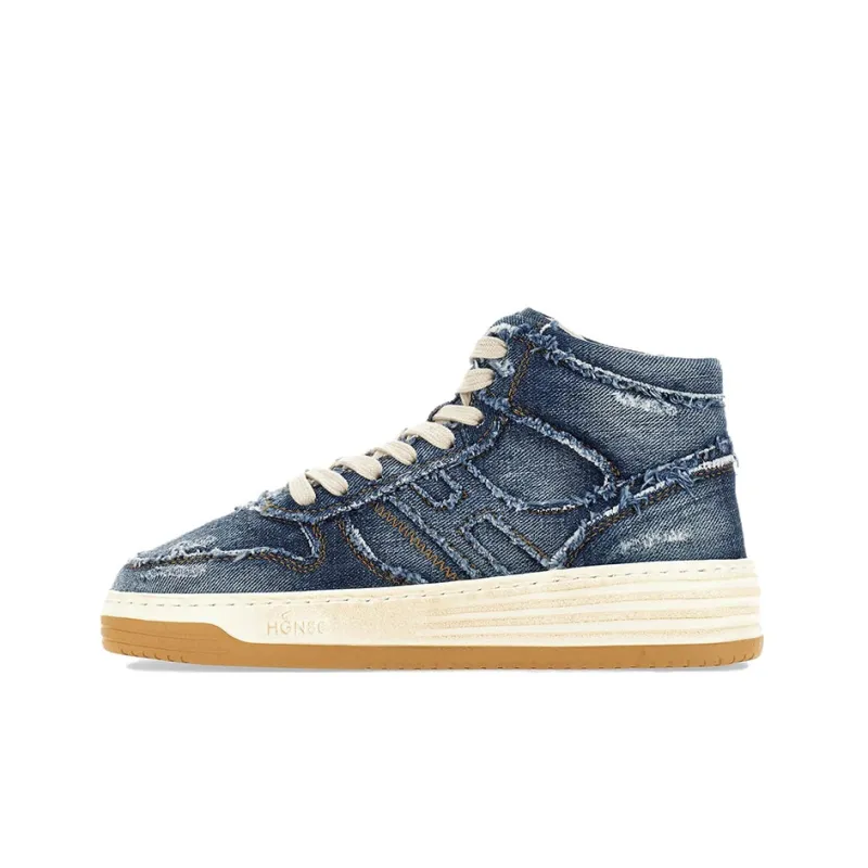 HOGAN Contrast Stitch High Top Distressed Sneakers Women's-0