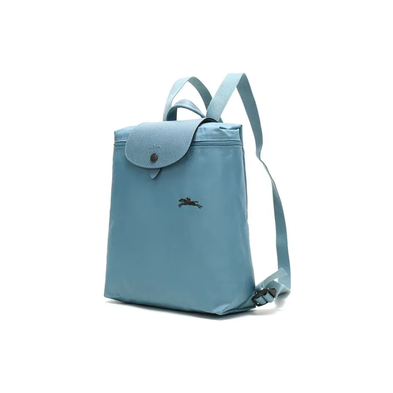 LONGCHAMP Le Pliage Cow Leather Canvas Backpack Handbag Women's Lake Blue Norwegian Color-1