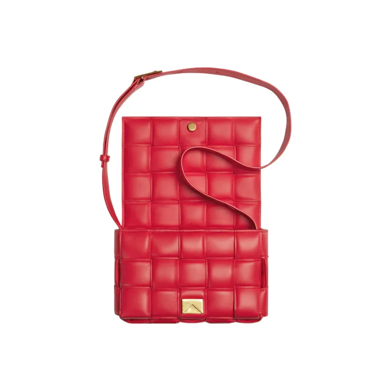 Bottega Veneta Padded Intreccio Cassette Crossbody Red-2