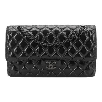 CHANEL Classic Flap CF Jelly Leather Patent Leather Crossbody Handbags Medium Size Women's Black
