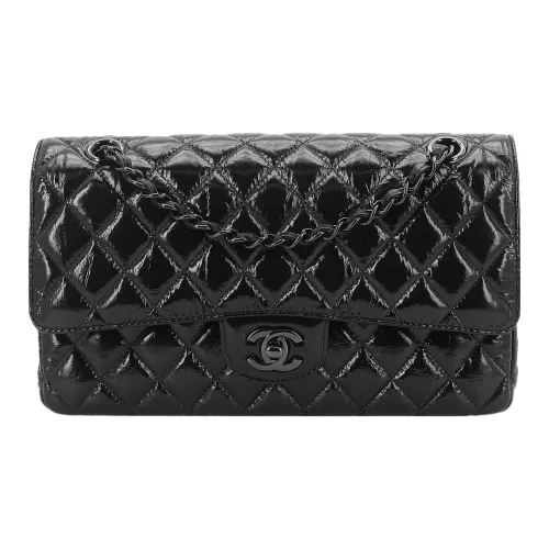 CHANEL Classic Flap CF Jelly Leather Patent Leather Crossbody Handbags Medium Size Women's Black